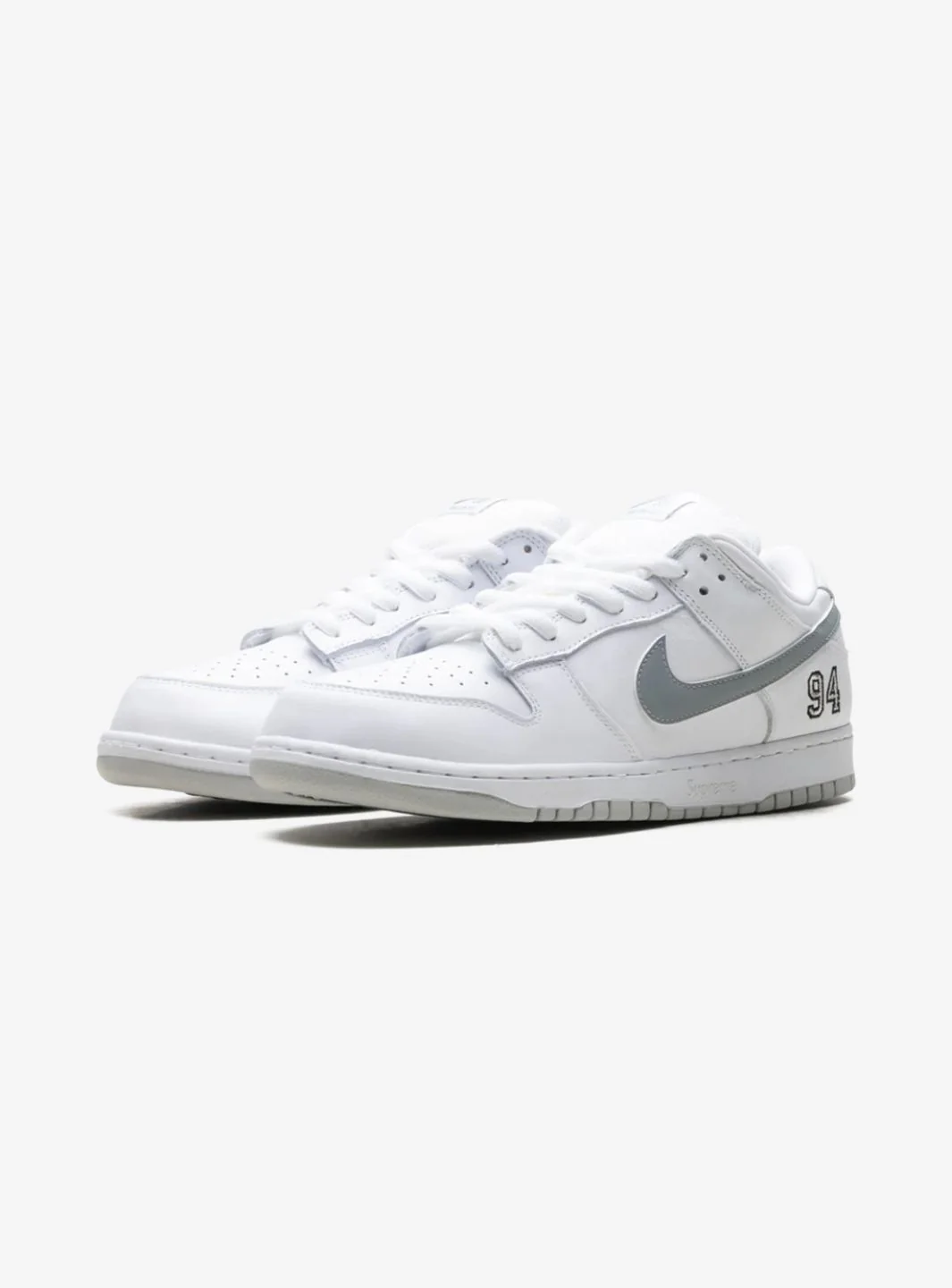 Nike SB Dunk Low Supreme 94 White Metallic Silver - Image 2