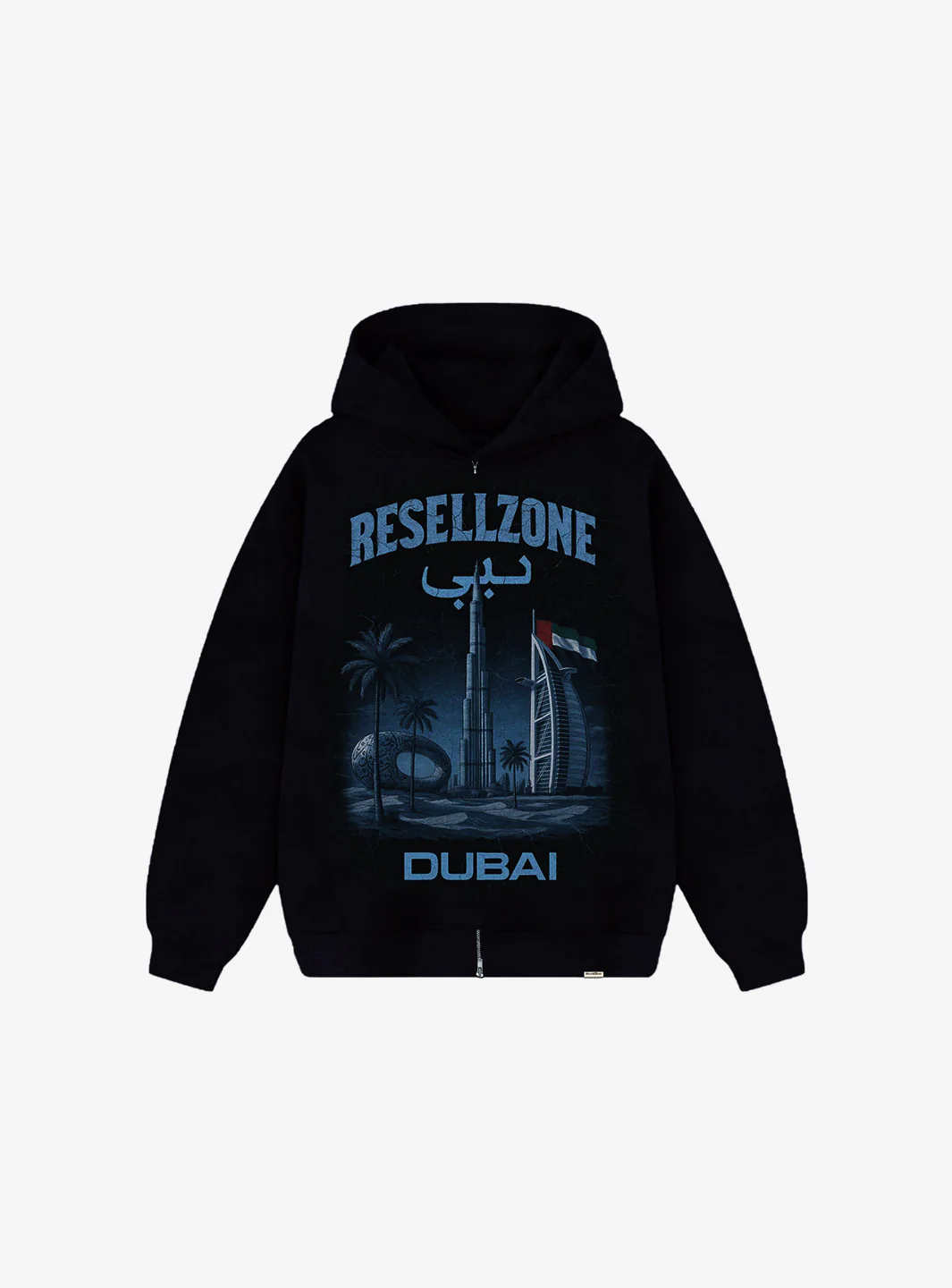 ResellZone Dubai Zip Up Hooded Sweatshirt Washed Black