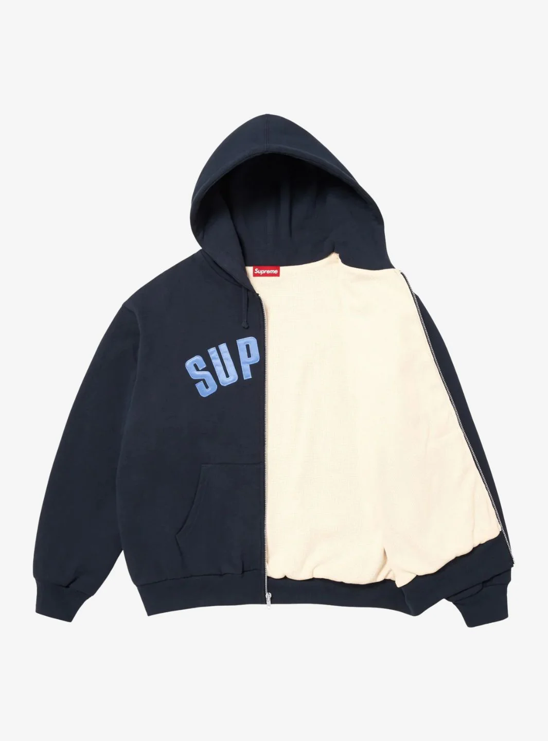 Supreme Arc Thermal Lined Zip Up Hooded Sweatshirt Navy - Image 2