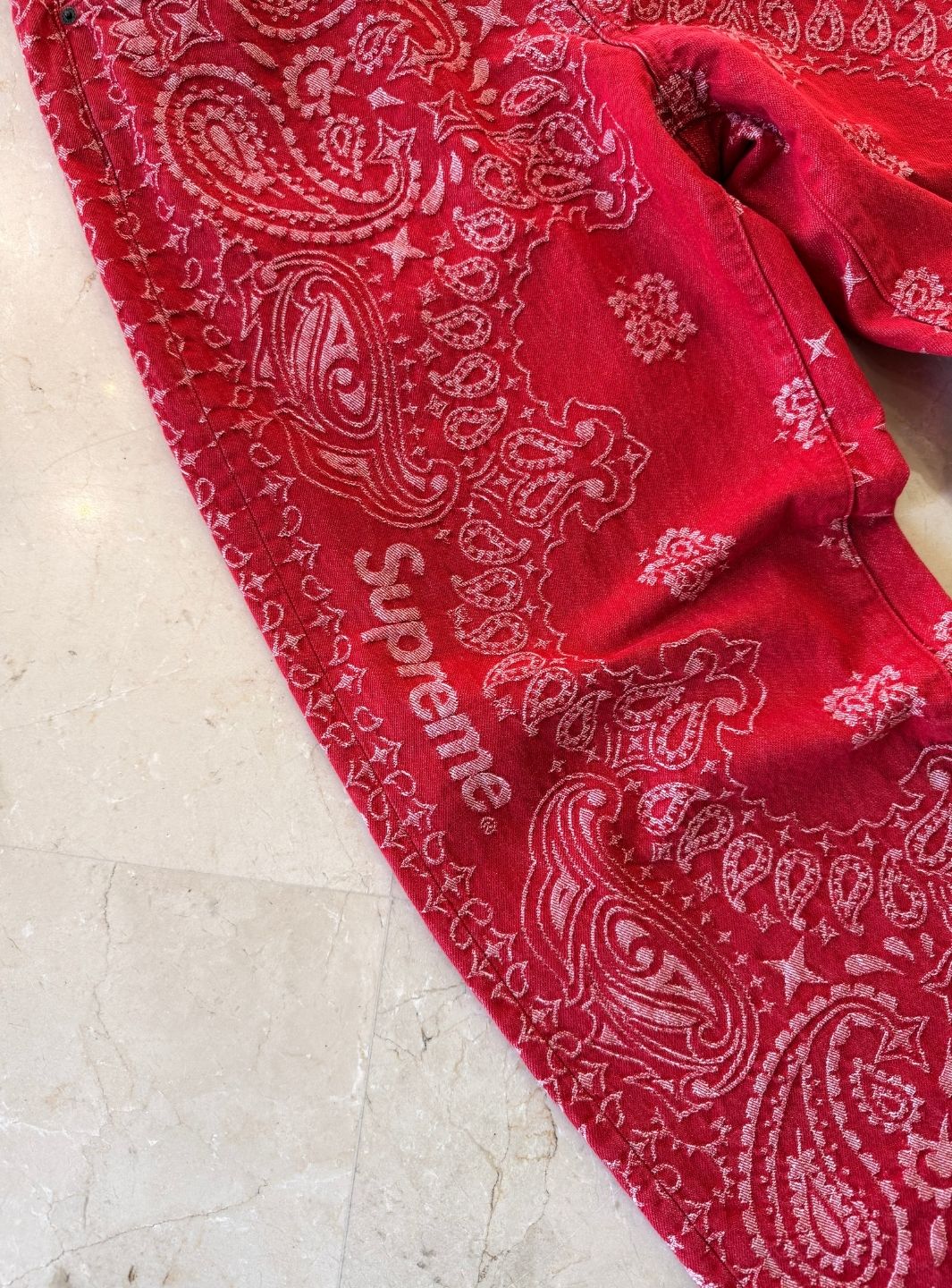 Supreme Bandana Jacquard Baggy Jeans Red - Image 4