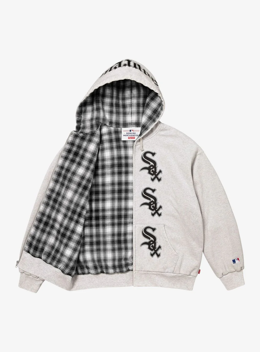 Supreme Chicago White Sox Zip Up Hooded Sweatshirt Grey - Image 3