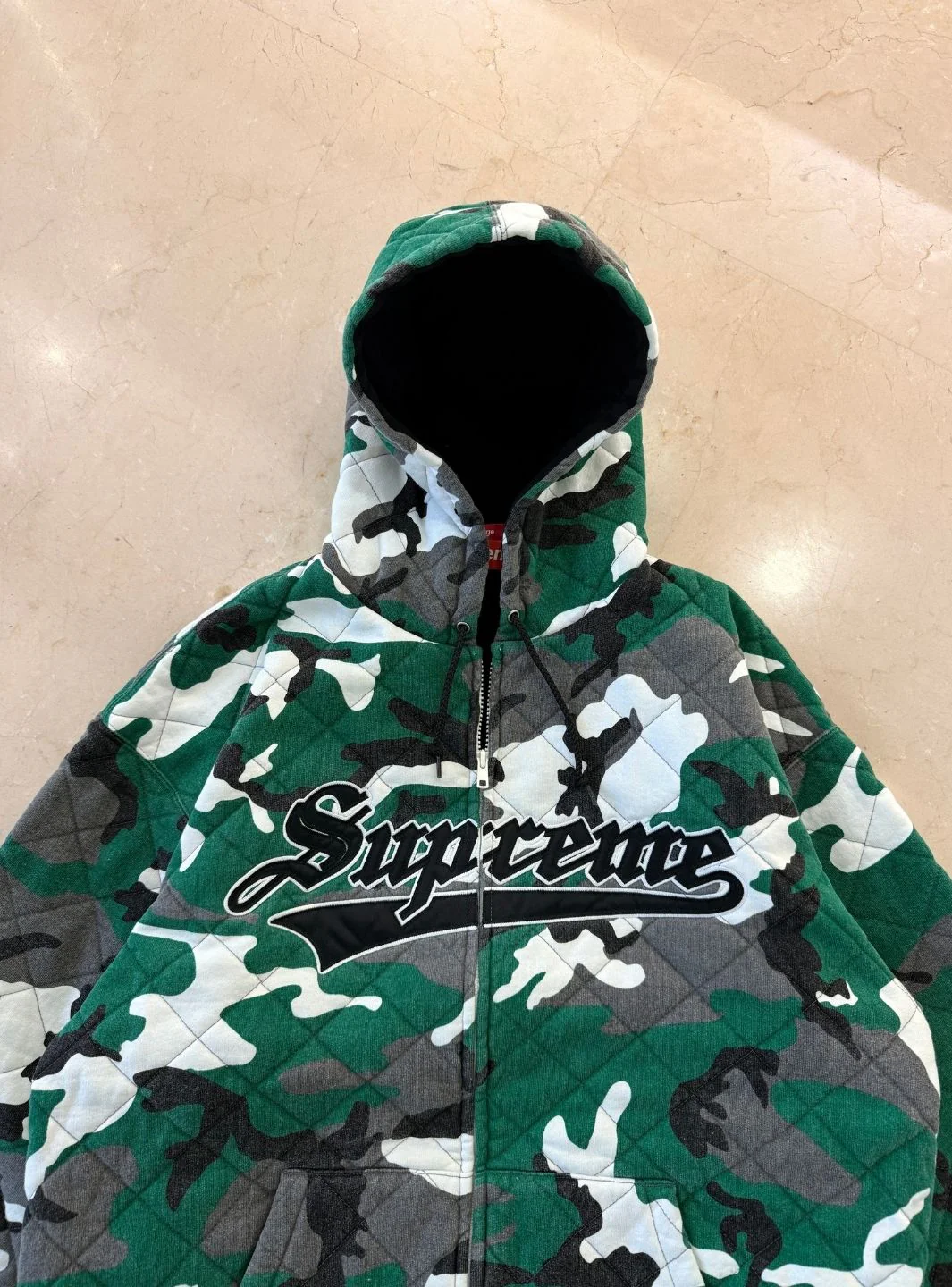 Supreme Quilted Zip Up Hooded Sweatshirt Green Camo - Image 7