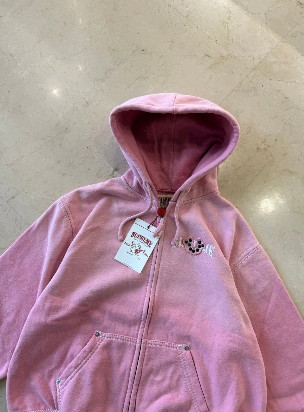 Supreme True Religion Zip Up Hooded Sweatshirt Pink (FW25) - Image 5