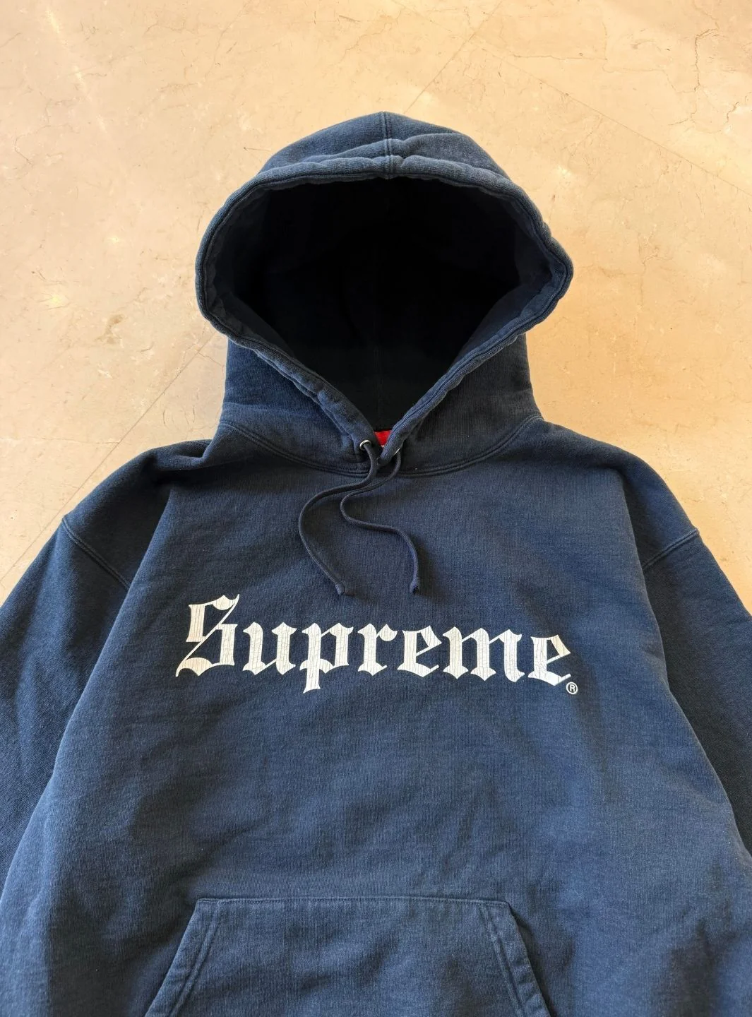 Supreme Washed Old English Hooded Sweatshirt Navy - Image 6