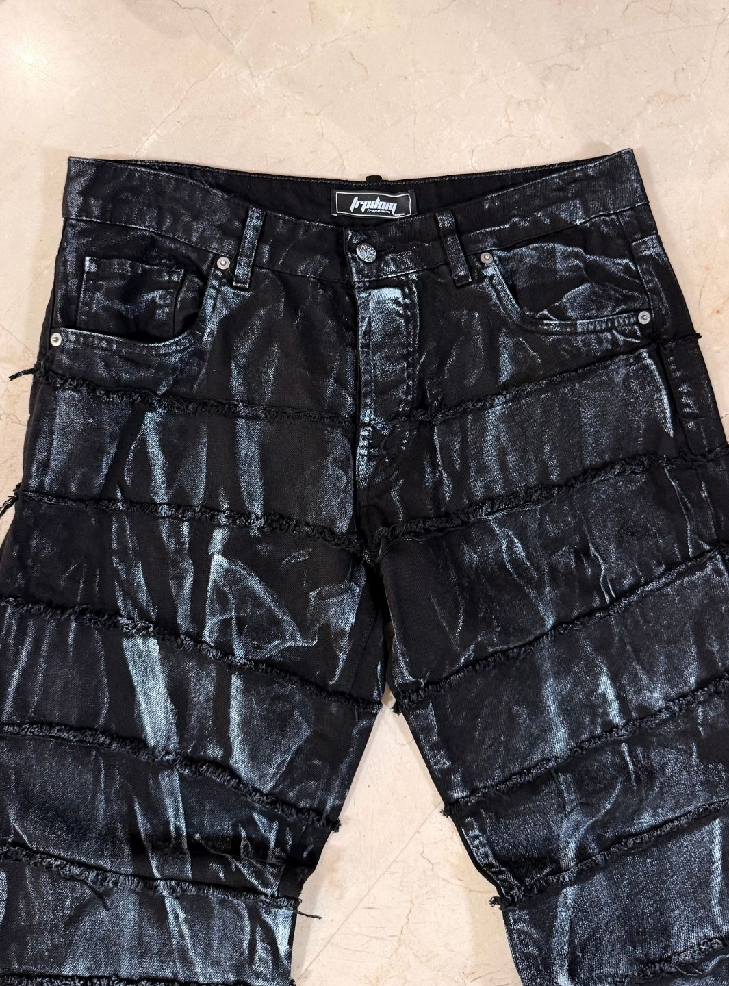 Trap Denim Painted Ripped Flare Jeans - Image 6